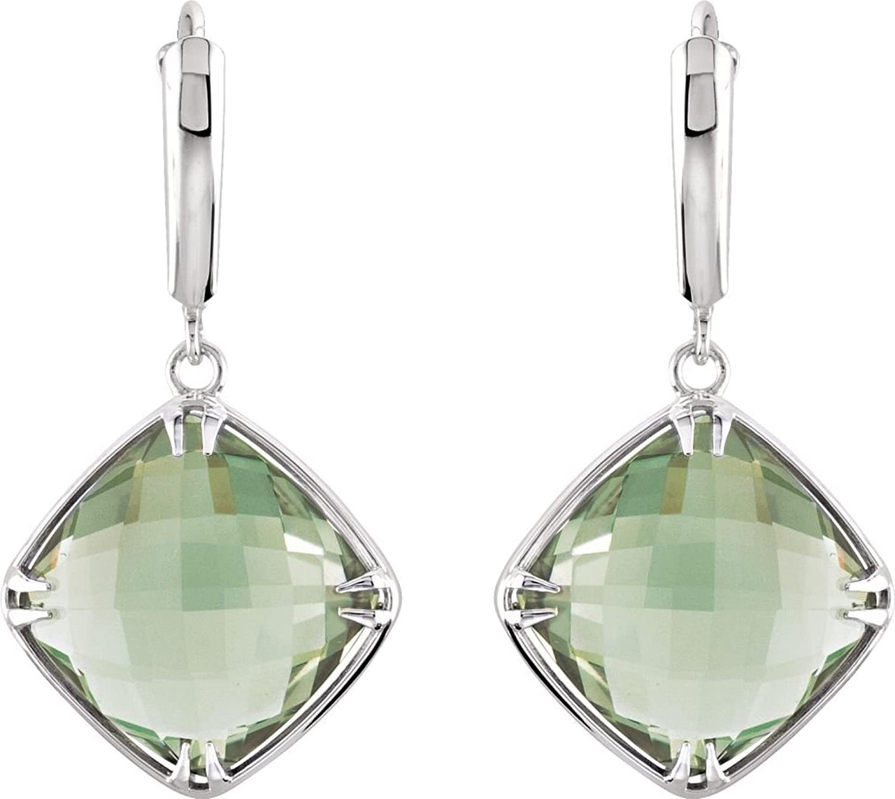 Two-Sided 21 Ctw Checkerboard Antique Cushion Green Quartz Sterling Silver Earrings