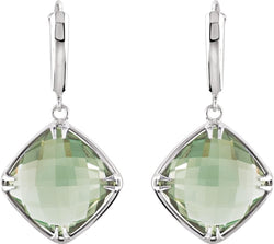 Two-Sided 21 Ctw Checkerboard Antique Cushion Green Quartz Sterling Silver Earrings