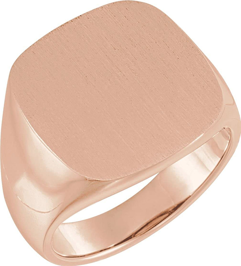 Men's Open Back Brushed Square Signet Ring, 18k Rose Gold (18mm)