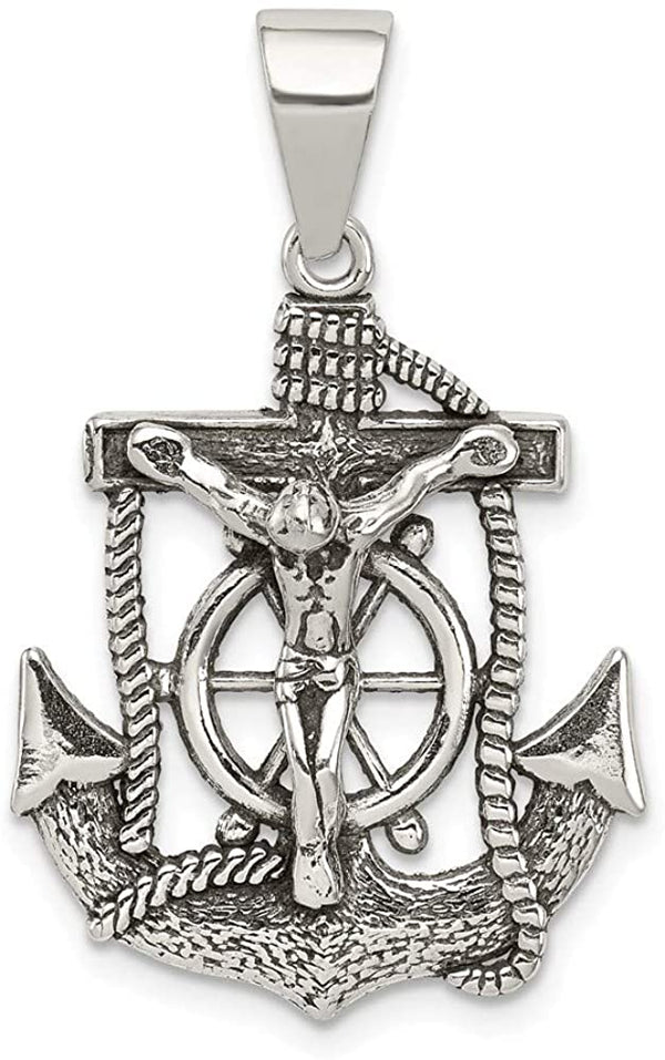 Antiqued Sterling Silver Mariner INRI Crucifix Charm Pendant