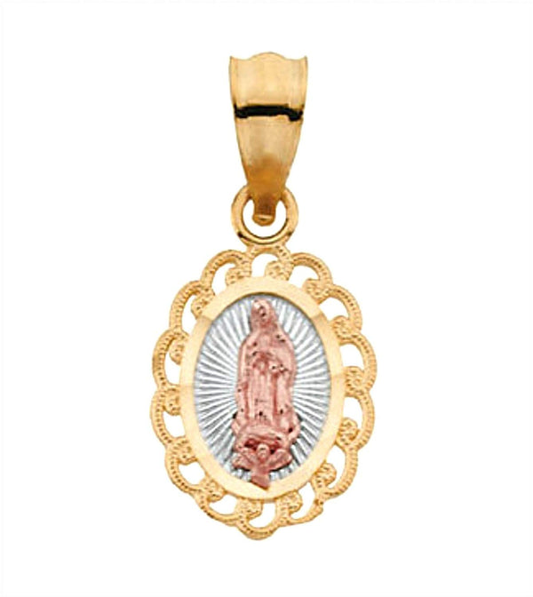 14k Yellow Gold Tri-Color Our Lady of Guadalupe Oval Pendant (11x8.5 MM)