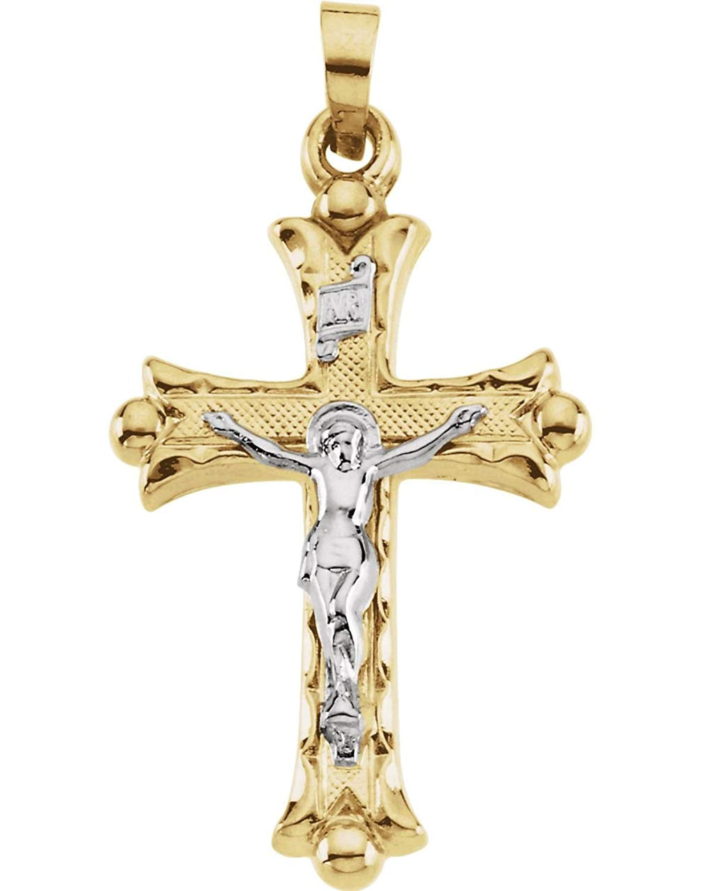 Two-Tone Trefoil Crucifix 14k Yellow and White Gold Pendant (20X14MM)