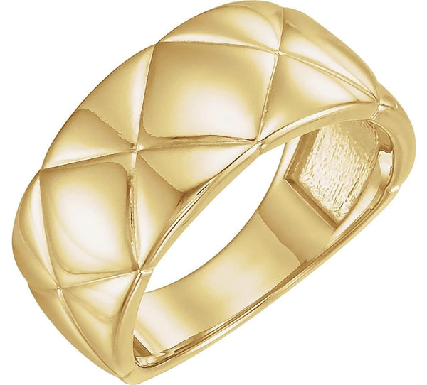 Bead-Blast Quilted Ring, 14k Yellow Gold