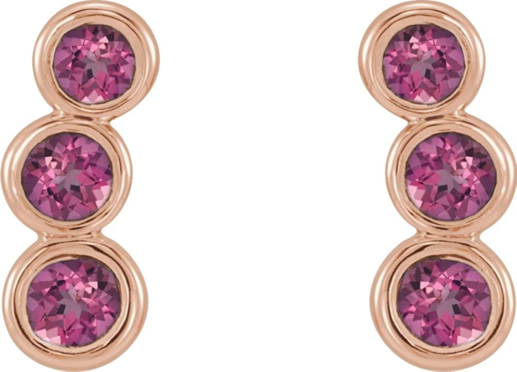 Pink Tourmaline Three-Stone Ear Climbers, 14k Rose Gold