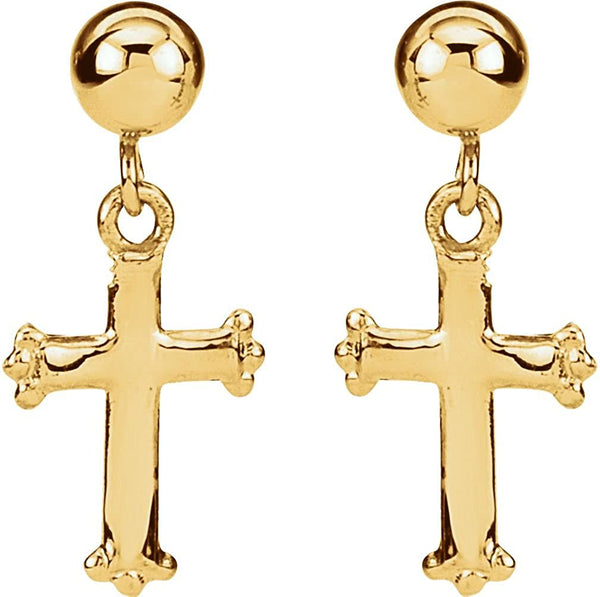 Girl's Apostles' Cross Dangle Earrings, 14k Yellow Gold (11x8MM)
