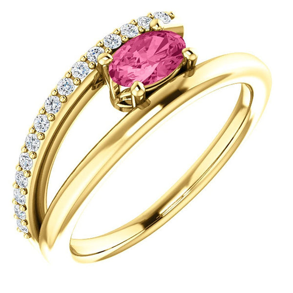 Pink Tourmaline and Diamond Bypass Ring, 14k Yellow Gold (.125 Ctw, G-H Color, I1 Clarity)
