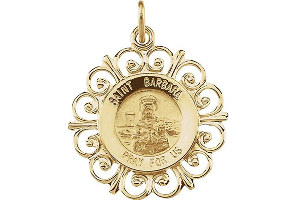 14k Yellow Gold Round St. Barbara Medal (18.5 MM)
