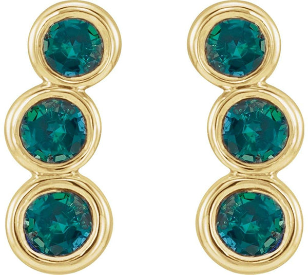 Chatham Created Alexandrite Three-Stone Ear Climbers, 14k Yellow Gold