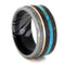 Dinosaur Bone, Meteorite, Petrified Wood, 14k Rose Gold, Turquoise, Titanium 10mm Comfort-Fit Black and White Mokume Gane Band, Size 11.5