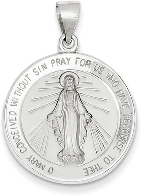 Rhodium-Plated 14k White Gold Miraculous Medal Pendant (25X22MM)
