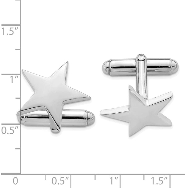 Italian Rhodium-Plated Sterling Silver Star Cuff Links, 19 Millimeters