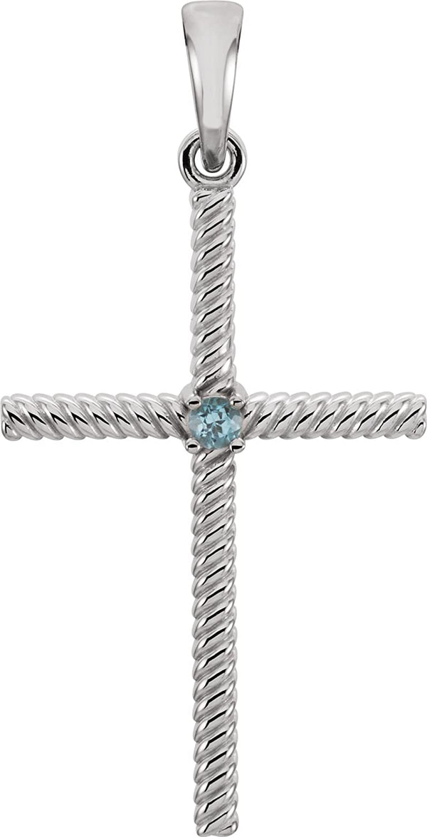 Platinum Swiss Blue Topaz Rope-Trim Cross Pendant (31.95x16.3MM)