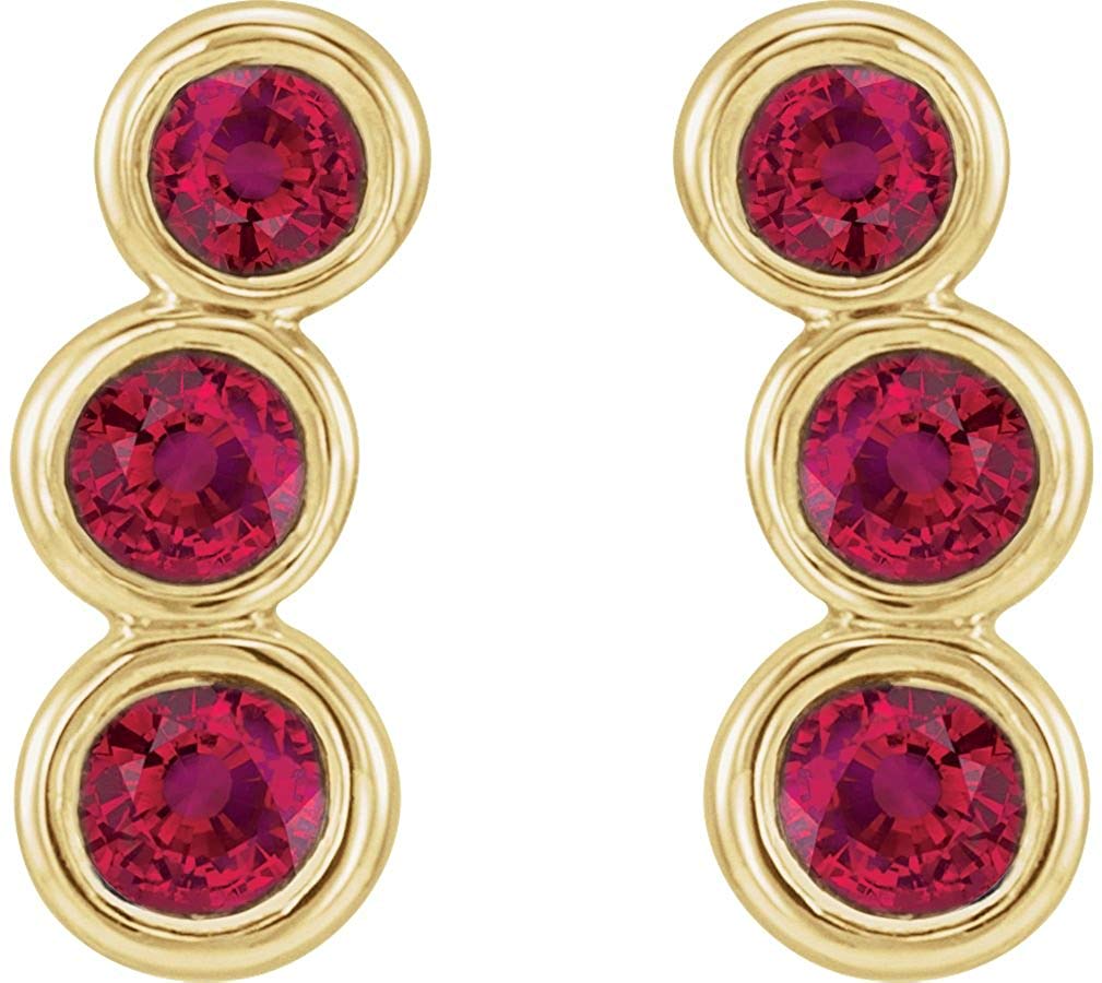 Ruby Three-Stone Ear Climbers, 14k Yellow Gold