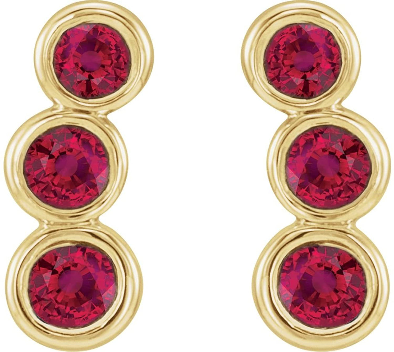 Chatham Created Ruby Three-Stone Ear Climbers, 14k Yellow Gold