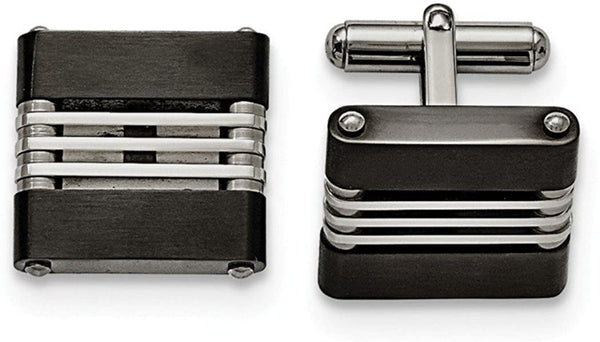 Stainless Steel, Brushed Black IP Cuff Links, 18X20MM