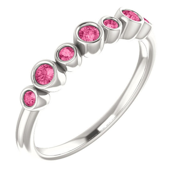 Pink Tourmaline 7-Stone 3.25mm Ring, Rhodium-Plated 14k White Gold
