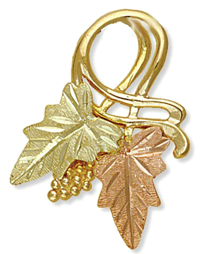 Leaves and Grapes Slide Pendant Necklace, 10k Yellow Gold, 12k Green and Rose Gold Black Hills Gold Motif, 18"