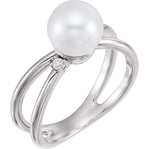 White Freshwater Cultured Pearl, Diamond Ring, Sterling Silver (8-8.5 mm)(.04 Ctw, Color G-H, Clarity I1)