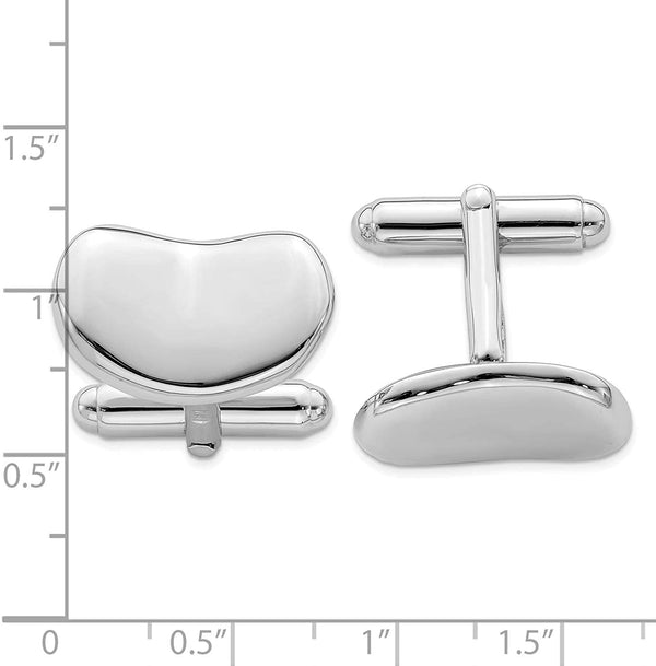 Italian Rhodium-Plated Sterling Silver Wave Design Cuff Links, 20X12 Millimeters
