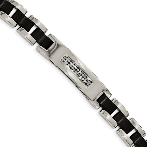 Men's Brushed and Polished Stainless Steel Black IP-Plated and CZ Bracelet, 8.5"