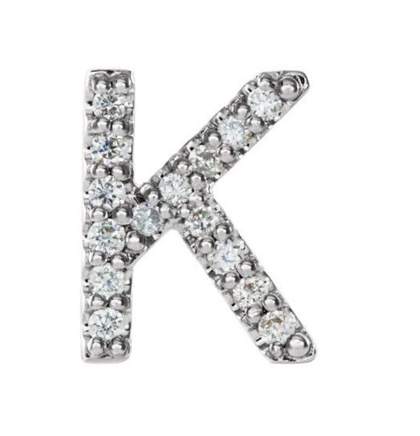 Rhodium-Plated 14k White Gold Diamond Letter 'K' Initial Stud Earring (Single Earring) (.06 Ctw, GH Color, I1 Clarity)