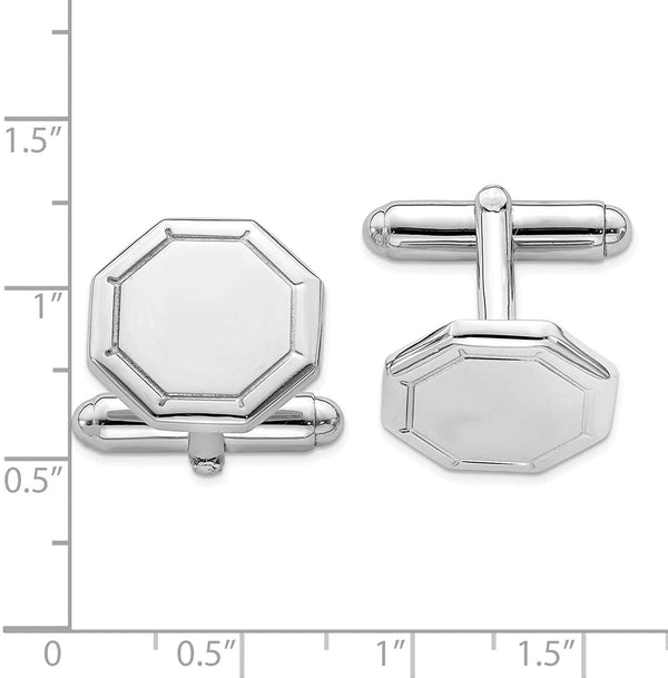 Italian Rhodium-Plated Sterling Silver Engravable Octagon Cuff Links, 16 Millimeters