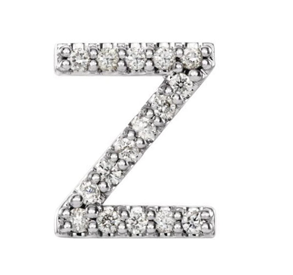 Rhodium-Plated 14k White Gold Diamond Letter 'Z' Initial Stud Earring (Single Earring) (.07 Ctw, GH Color, I1 Clarity)