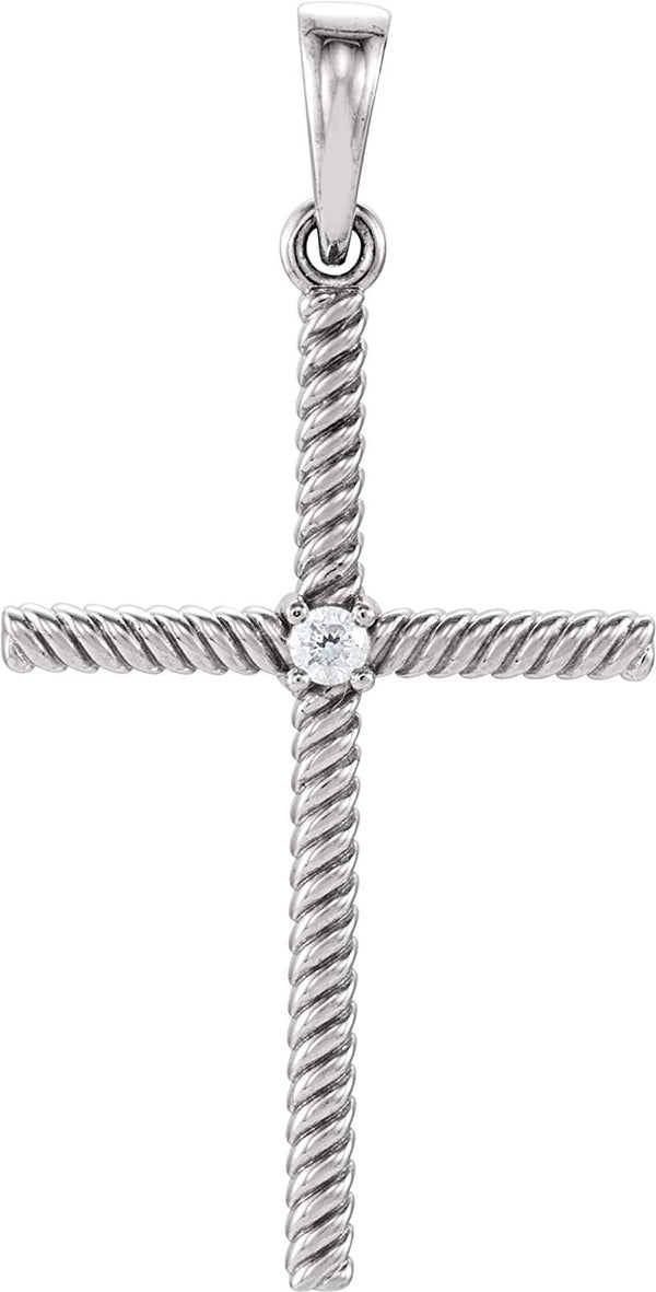 Diamond Rope-Trim Cross Rhodium-Plated 14k White Gold Pendant (.03 Ct, G-H Color, I1 Clarity)