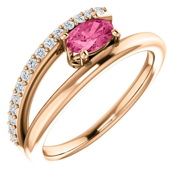 Pink Tourmaline and Diamond Bypass Ring, 14k Rose Gold (.125 Ctw, G-H Color, I1 Clarity)