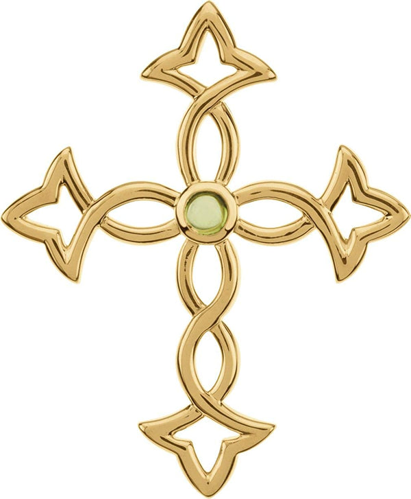 Genuine Peridot Cross 14k Yellow Gold Pendant