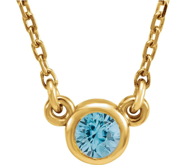 Blue Zircon Solitaire 14k Yellow Gold Pendant Necklace, 16"