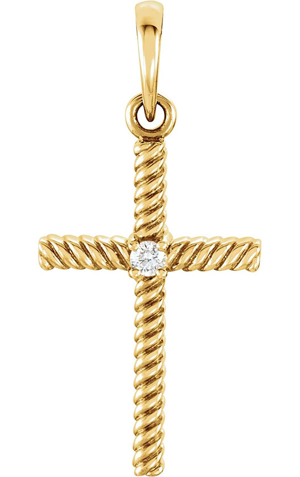 Diamond Rope-Trim Cross 14k Yellow Gold Pendant (.02 Ct, G-H Color, I1 Clarity)
