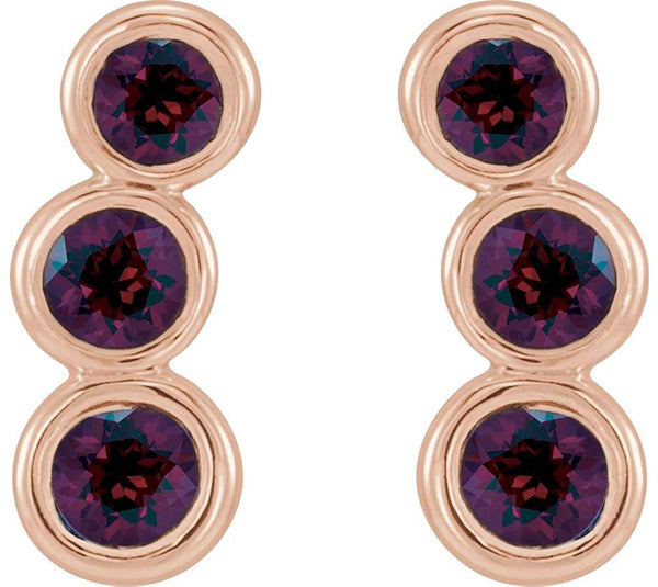 Mozambique Garnet Three-Stone Ear Climbers, 14k Rose Gold