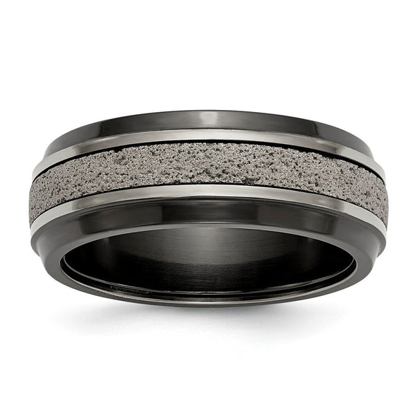 Edward Mirell Black Titanium with Grey Concrete Inlay Stepped 8mm Comfort-Fit Band