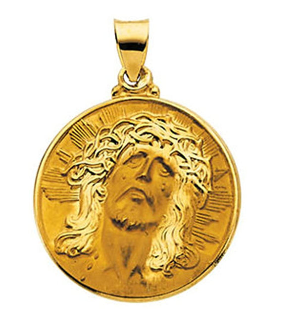 14k Yellow Gold Hollow Face of Jesus (Ecce Homo) Pendant (23.25x23.5 MM)