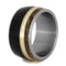 African Blackwood, Whiskey Barrel Wood, 14k Yellow Gold 10mm Comfort-Fit Brushed Titanium Ring