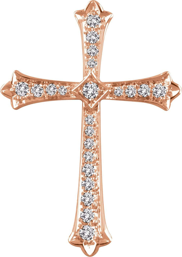 Diamond Fleur-de-Lis Cross 14k Rose Gold Pendant (.5 Ctw, H+ Color, I1 Clarity)