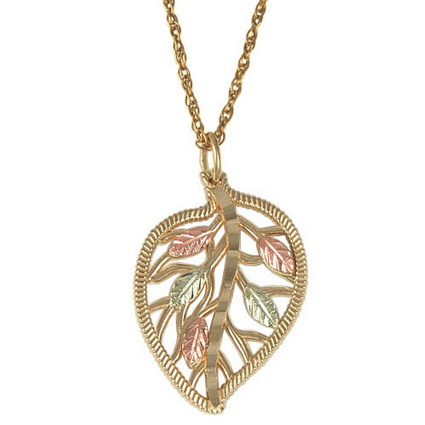Diamond-Cut Leaf Necklace in 10k Yellow Gold, 12k Green and Rose Gold, 18"