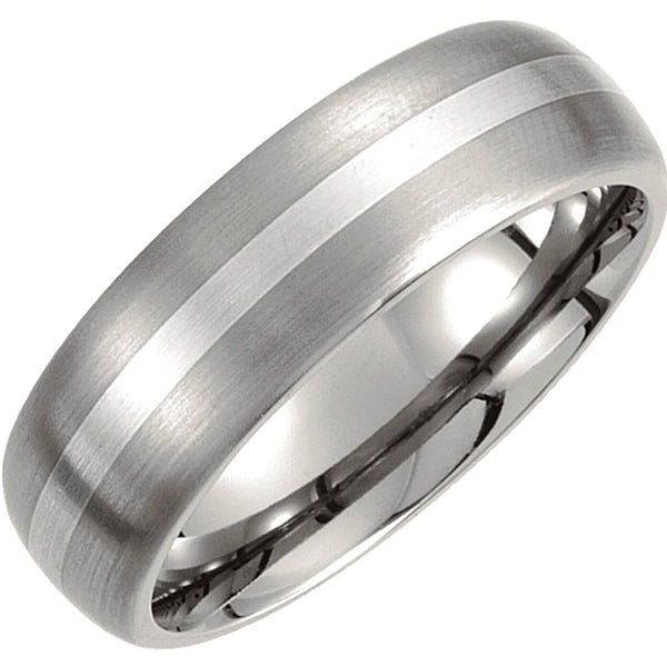 Titanium and Sterling Silver 7mm Inlay Dome Comfort Fit Band Sizes 8 to 12