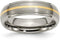Brushed Titanium 6mm Ridged Edge, 14k Yellow Gold Inlay Comfort-Fit Band, Size 6.5