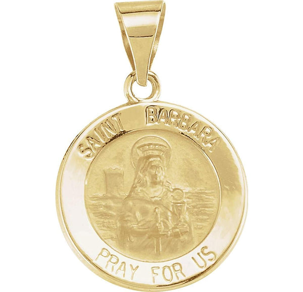 14k Yellow Gold Round Hollow St. Barbara Medal (15 MM)