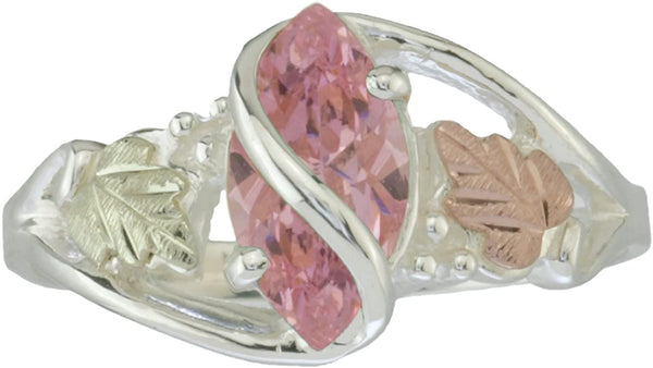 The Men's Jewelry Store (for HER) Pink CZ Marquise Ring, Sterling Silver, 12k Green and Rose Gold Black Hills Gold Motif, Size 6.5