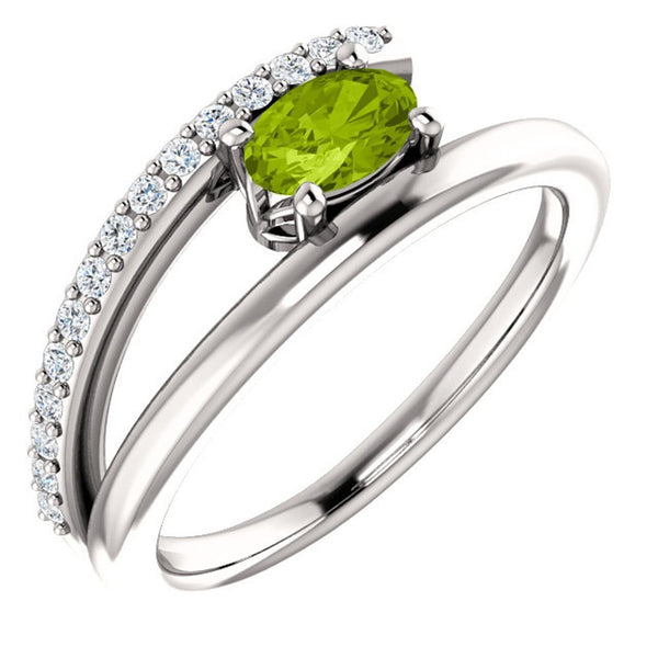 Peridot and Diamond Bypass Ring, Rhodium-Plated 14k White Gold (.125 Ctw, G-H Color, I1 Clarity)