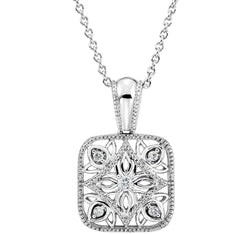 The Men's Jewelry Store (for HER) Diamond Square Vintage Style Filigree Sterling Silver Pendant Necklace, 18" (.05 Cttw)