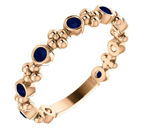 Chatham Created Blue Sapphire Beaded Ring, 14k Rose Gold, Size 7