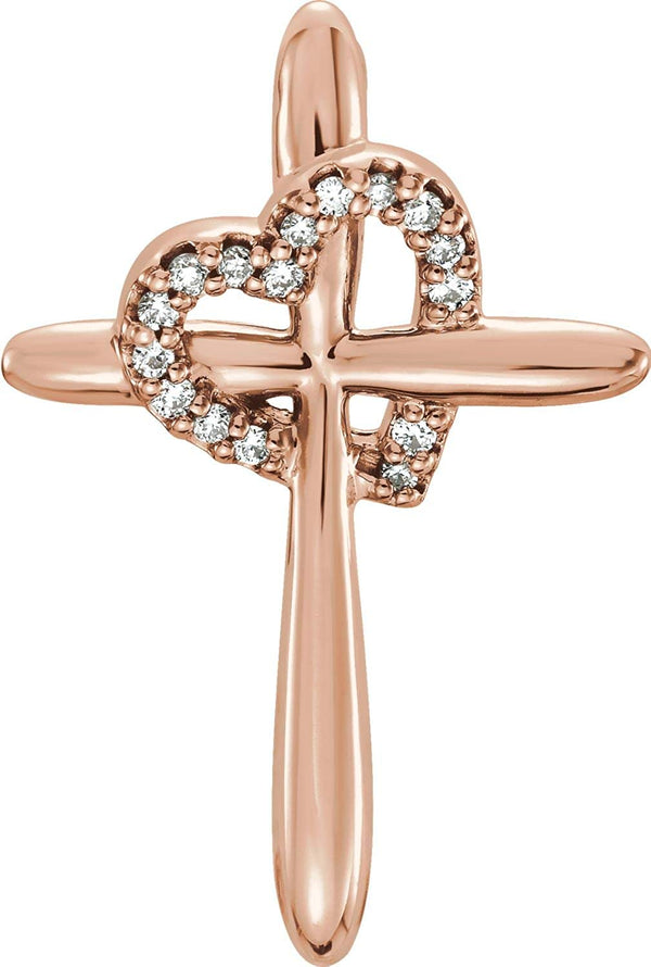 Diamond Heart 14k Rose Gold Cross Pendant (.04 Ctw, G-H Color, I1 Clarity)