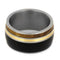 African Blackwood, Whiskey Barrel Wood, 14k Yellow Gold 10mm Comfort-Fit Brushed Titanium Ring