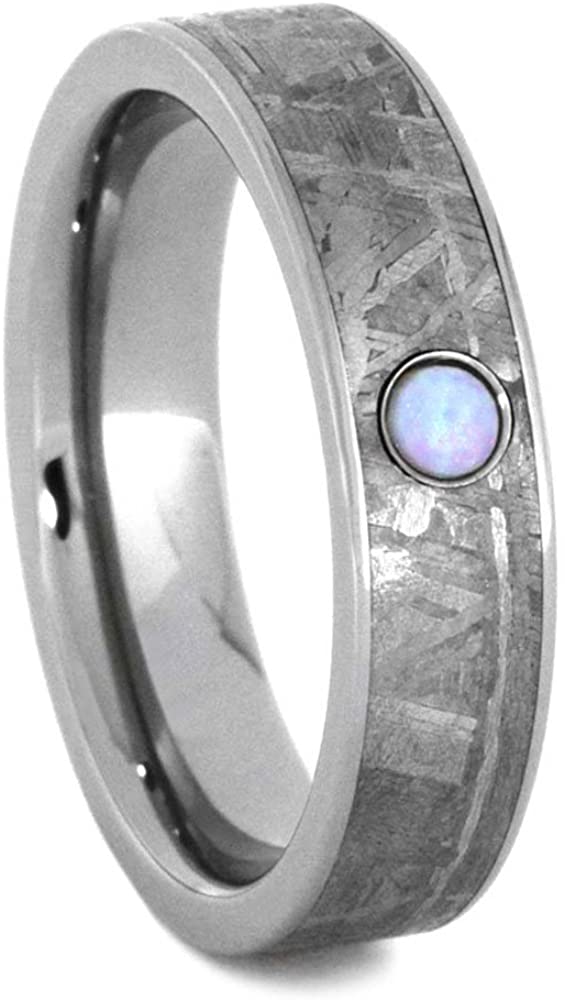 Opal Cabochon, Gibeon Meteorite 5mm Comfort-Fit Titanium Wedding Band, Size 13.75