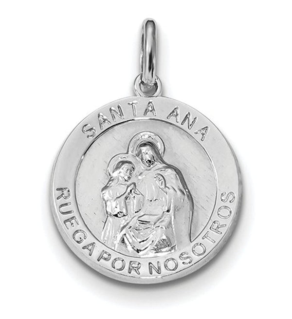 Rhodium-Plated Sterling Silver Spanish St. Anne Medal Pendant (21X19MM)