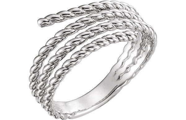 Spiral Wrap Rope Ring, Rhodium-Plated 14k White Gold, Size 7.5